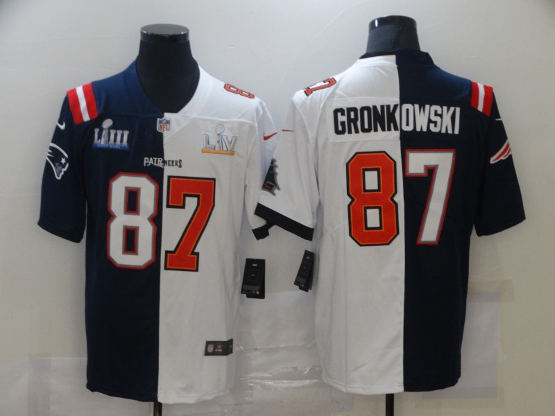 Men New England Patriots #87 Gronkowski Blue white Super Bowl LV Nike NFL Jerseys